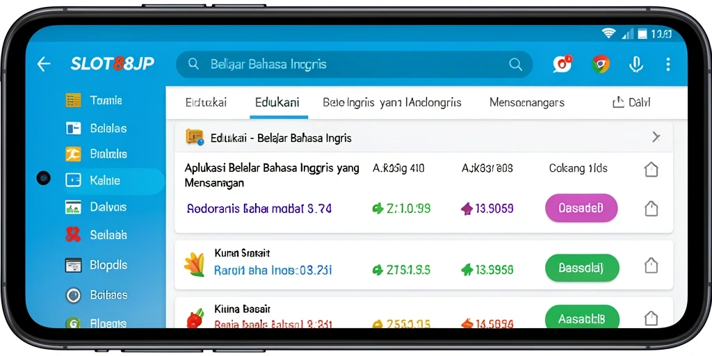 Antarmuka aplikasi SLOT88JP yang interaktif untuk belajar bahasa Inggris.