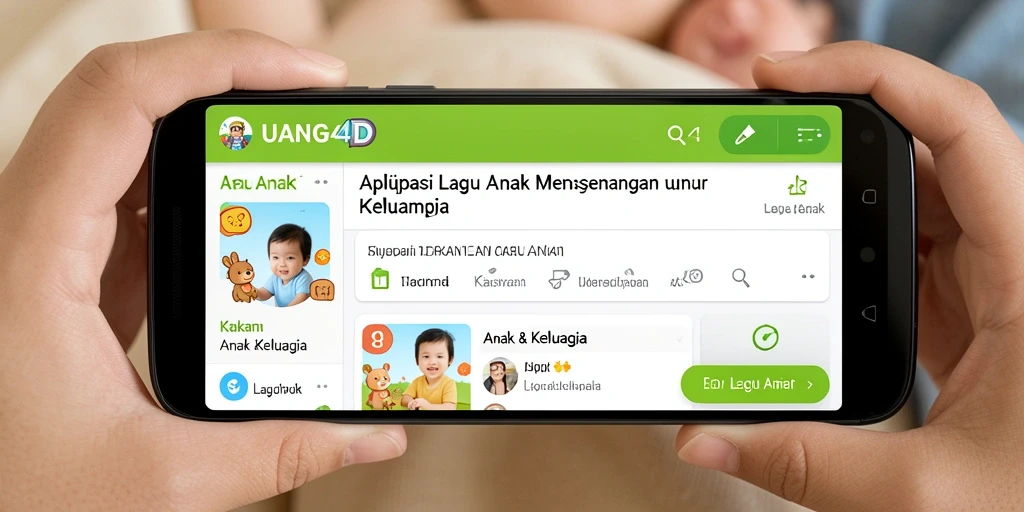 Screenshot UANG4D menampilkan lirik dan koleksi lagu anak.